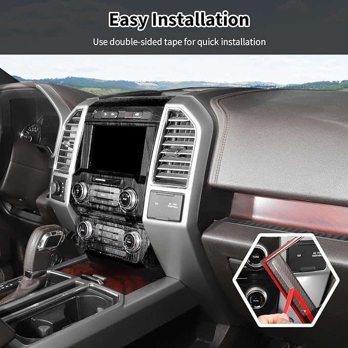 3Pcs Interior Trim Kit Fit for F150 2015-2020, Central Control Navigation Panel/Emergency Light Control Switch/Storage Compartment Decorative Frame (Black)