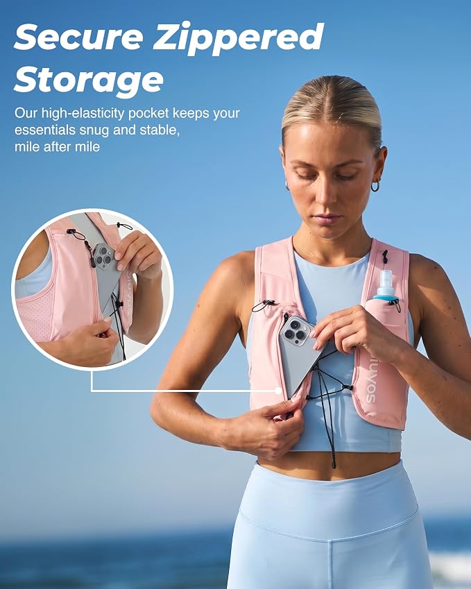 Running Vest for Women Men - Adjustable Chest Straps Running Hydration Vest with 500ml Soft Flask & Phone Holder - Lightweight Reflective Hydration Backpack for Runner Marathon Essentials