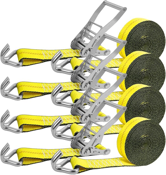 2 Inch Ratchet Straps Heavy Duty - 20ft Ratchet Tie Down Straps with J Hook - 10,000lb Break Strength Ratchet Tie Down Strap - Heavy Duty Ratchet Straps - Cargo Straps for Truck, Lawn Equipment