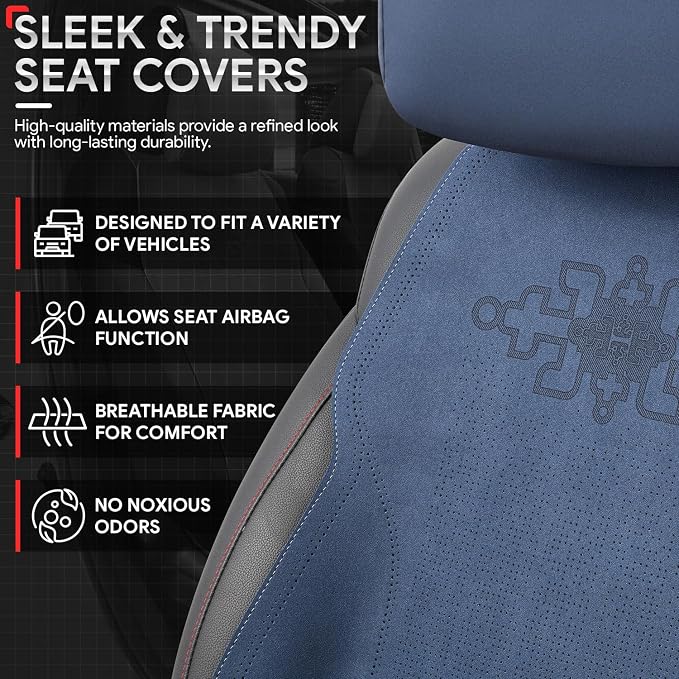 Protex Plus Series Full Set Seat Covers Microsuede Upholstery Universal for Cars Trucks SUV, Navy Blue, CA-SC-PRO-Plus-Full-NB