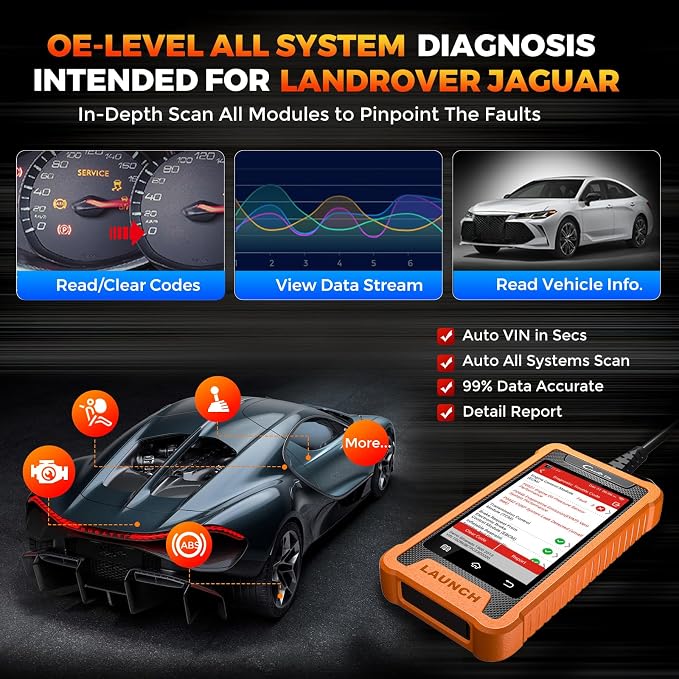 LAUNCH Creader Elite for Land Rover Jaguar OBD2 Scanner, Full System Diagnostic Tool, Bi-Directional Scan Tool, All Reset Services, Active Tests, Height Calibration, Auto VIN, Lifetime Free Update