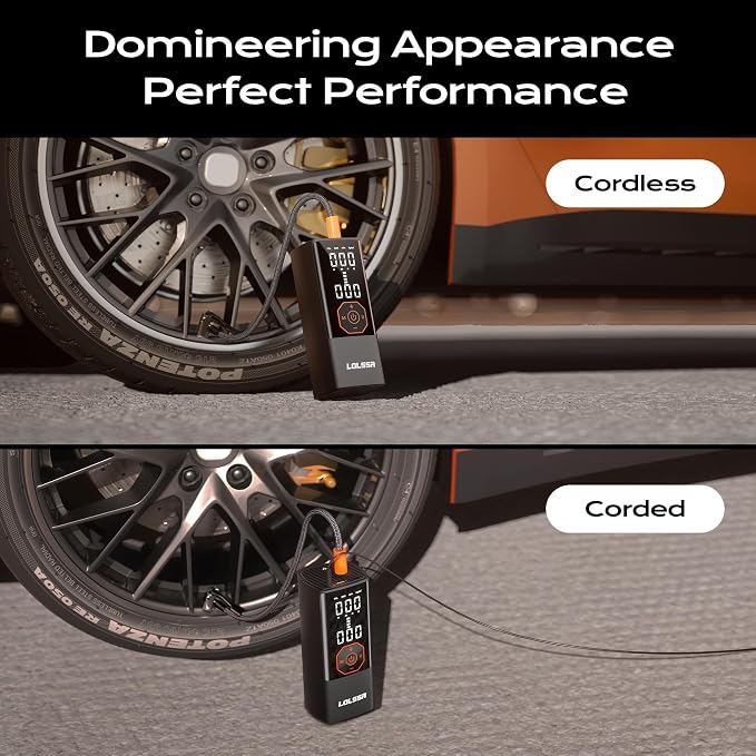Tire Inflator Portable Air Compressor Air Pump Tires Cordless Electric 180PS for Car, Motorcycle, Bike, Ball, with Tire Gauge Pressure-Black