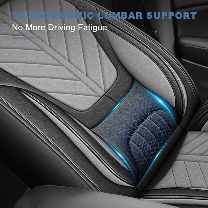 for Dodge RAM 1500 2500 3500 2012-2026 Full Set Seat Covers | Custom Fit Faux Leather Breathable Cooling Truck Bighorn Laramie Tradesman Crew Cab, Seat Protectors(5 Seats, Black & Grey)