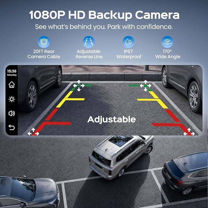 TECXERLLON 10.26" Portable Apple CarPlay Screen for Car, Wireless Car Play & Android Auto, 4K Dash Cam and 1080P Backup Camera, OTA, GPS Navigation, Voice Control, Mirror Link