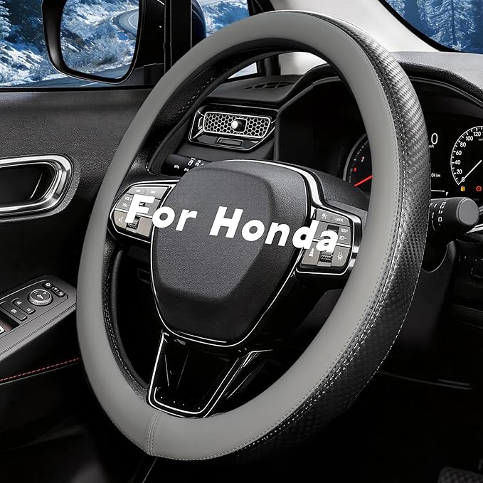 Steering Wheel Cover for Honda CRV Accord Civic HRV Pilot Odyssey, Standard Size 14.5-15" (Gray)