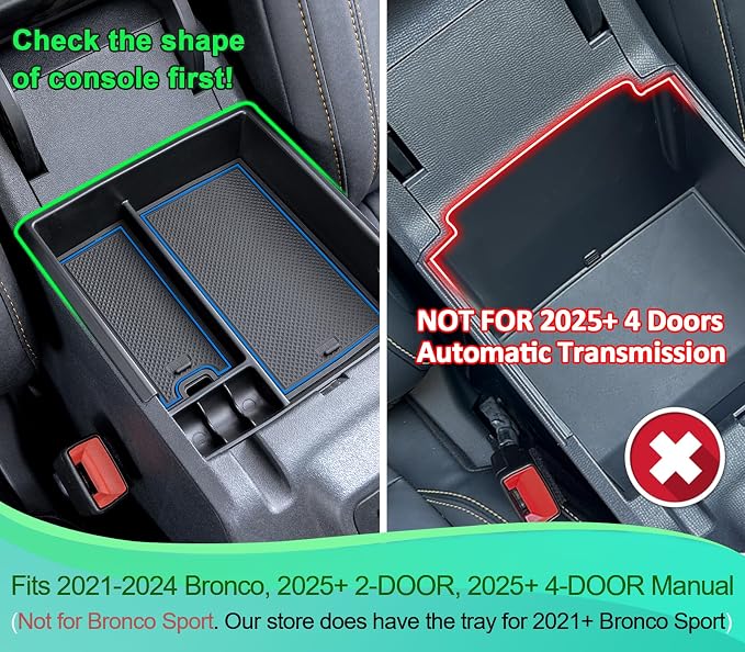 TOPINSTALL New Blue Tray Compatible with 2021-2024 Ford Bronco & 2025+ Bronco 2-Door & 2025+ 4-Door Manual Transmission, Full Size Bronco Organizer (NO for 2025+ 4-Door Automatic)