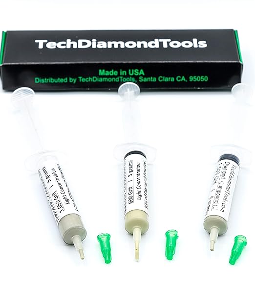 TechDiamondTools Kit of 3 Diamond Lapping Paste Polishing Compound USA Made 600 1050 1500 Grit Lapping Compound for Rock Glass Metal Jewelry Resin Marble with 10% of Diamond Powder