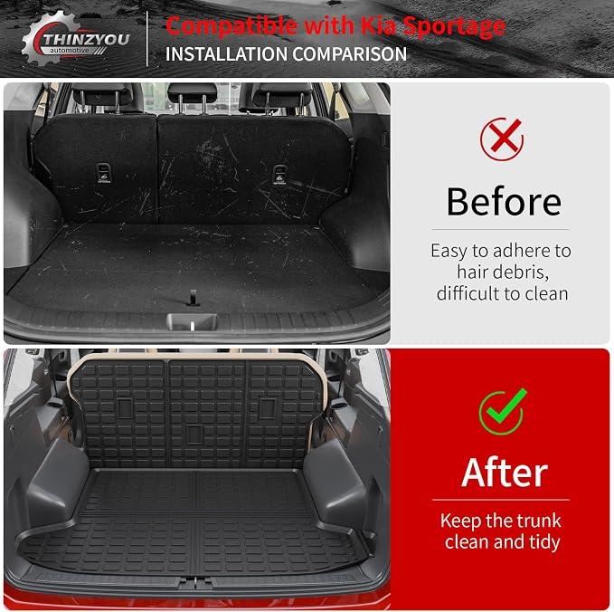 Cargo Mat Compatible with 2023 2024 2025 2026 KIA Sportage Cargo Liner Trunk Liner TPE Back Seat Cover Protector 2025 Sportage Accessories Non-Plug-in Hybrid (Trunk Mat+Backrest Mats)