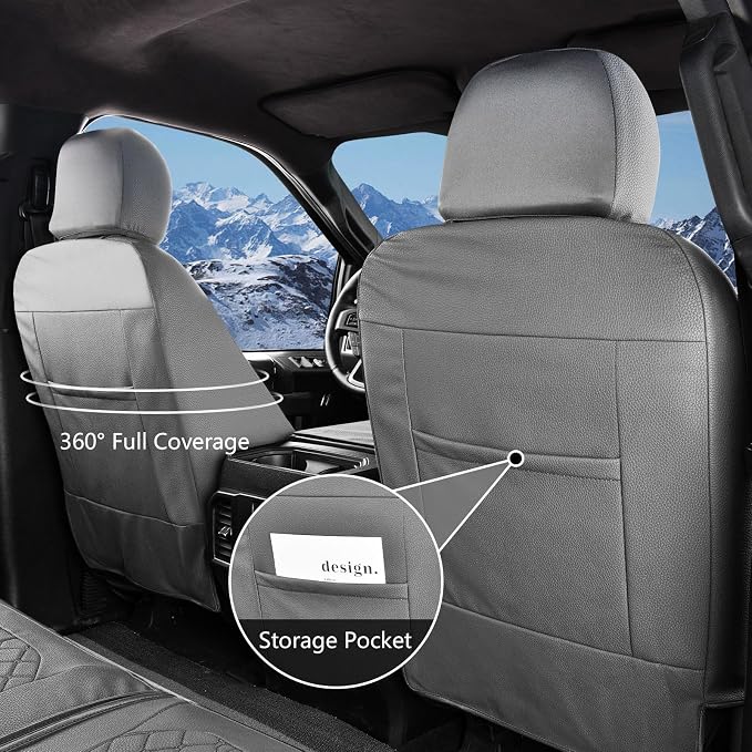Truckiipa Leather Ram Seat Covers Front Waterproof Full Coverage Car Seat Covers Cushion Protector Custom Fit for 2009-2018 Dodge Ram 1500, 2010-2025 Ram 2500 3500 Crew Mega Cab, Front Pair, Grey