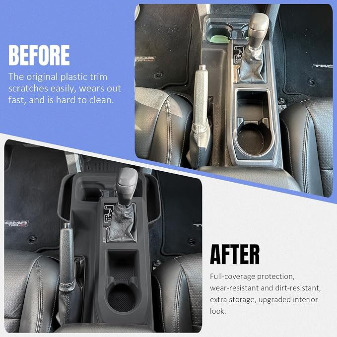 Silicone Center Console Gear Shift Panel Trim Cover for Toyota Tacoma 2019-2023, with Non-Slip Insert Cup Holder Mat & Side Organizer Tray, Car Interior Storage Box Accessories