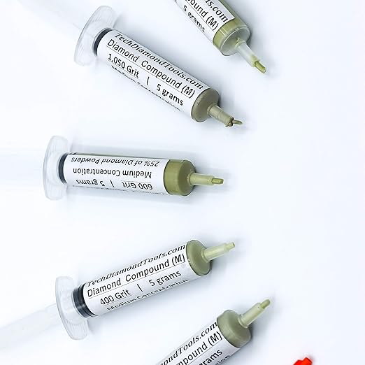 TechDiamondTools Diamond Polishing Compound Kit of 5 Lapping Paste USA Made 400 500 600 800 1050 Grit for Marble Glass Metal Rock Jewelry Resin Silver with 25% of Diamond Powder