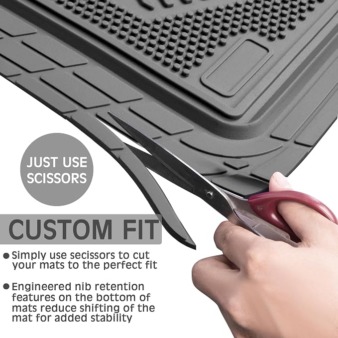 CAR PASS Heavy Duty Rubber Floor Mats Gray Car Mats Full Set with Trunk Cargo Liner - Universal Waterproof Floor Mats for Car SUV Truck, Durable All Weather Automotive Liner Mats (All Gray)