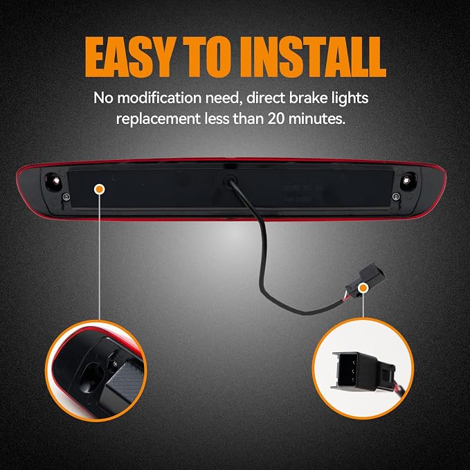Third 3rd Brake Light, LED High Mount Stop Light for 2007-2013 Chevy Silverado/GMC Sierra 1500 2500HD 3500HD, Rear Center Cab Roof Tail Cargo Lamp, Red Lens