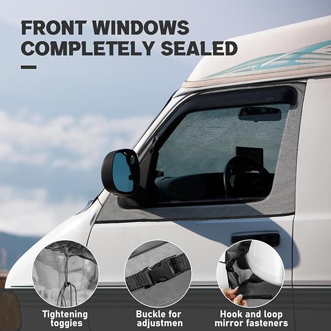 Yahenda Van Window Bug Screen 47 x 33 Inches Universal Cars Sun Protection Net Breathable Mesh Car Window Covers Car Shades for Front Windows Magnetic Suction Privacy Protection for Van SUV Cars