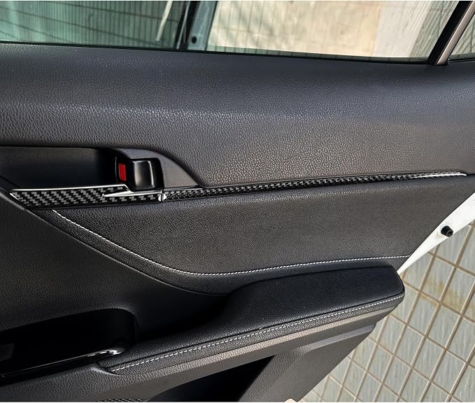 NVCNX Real Premium Carbon Fiber for Toyota Camry Accessories 2018-2024 2019 2020 2021 2022 2023 SE/LE/XSE/XLE/SE Nightshade/L/TRD Gas Hybrid Car Door Inner Panel Strip Cover Interior Trim Sticker 8PCs