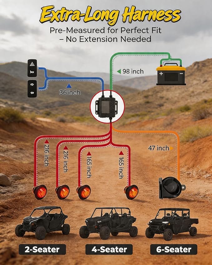 UTV Turn Signal Kit with 110DB Horn ATV Street Legal Kit | Plug and Play UTV ATV Blinker with Rocker Switch, Street Legal Kit Compatible with Polaris, Can Am, CFMOTO, Arctic Cat-4