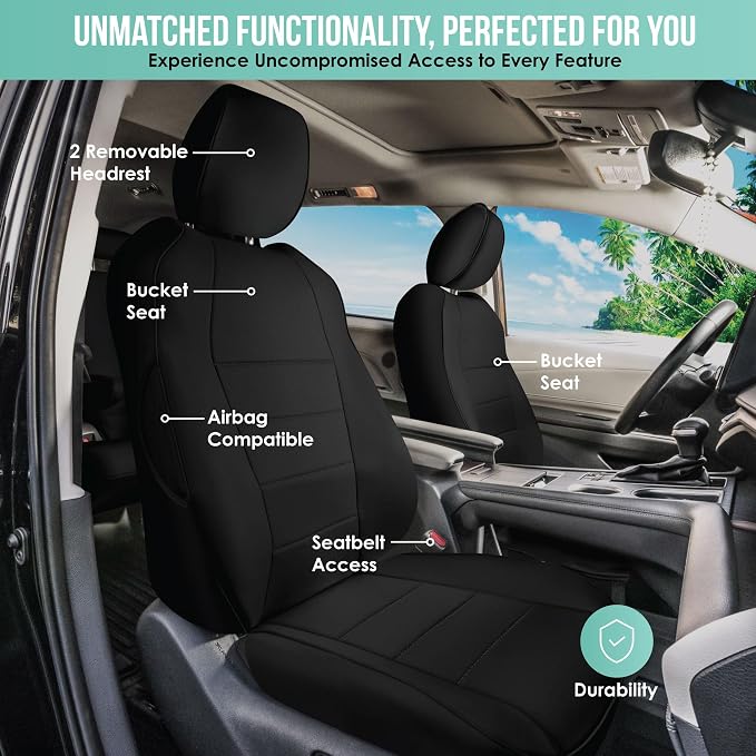 FH Group Custom Fit Car Seat Covers Specifically Made for 2021-2024 Toyota Sienna 7-8 Seater, Faux Leather Automotive Seat Covers - Front Set Black