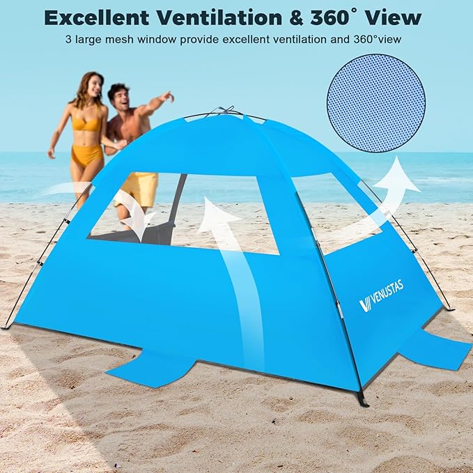 Venustas Beach Tent Sun Shelter for 3/4/6/8 Person, UPF 50+ UV Protection Beach Canopy, Lightweight and Easy Setup Cabana, Portable Shade Tent