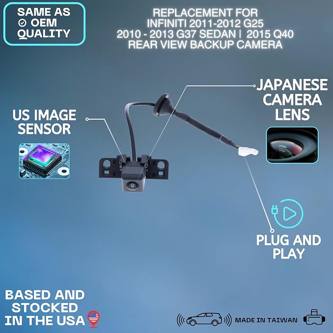 Backup Camera Replaces for Infiniti 2011-2012 G25 | 2010-2013 G37 Sedan | 2015 Q40 OE Part # 28442-1NF0B, 28442-1NF0A