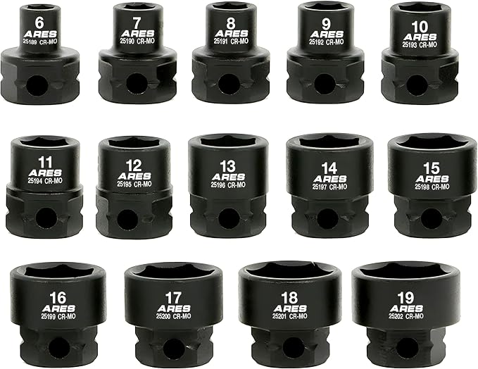 ARES 29018 – 14-Piece 3/8-Inch Drive Metric Low Profile Nano Impact Socket Set – Impact Grade Sockets Offer Greater Clearance Than Typical Shallow Sockets – Includes Aluminum Storage Rail