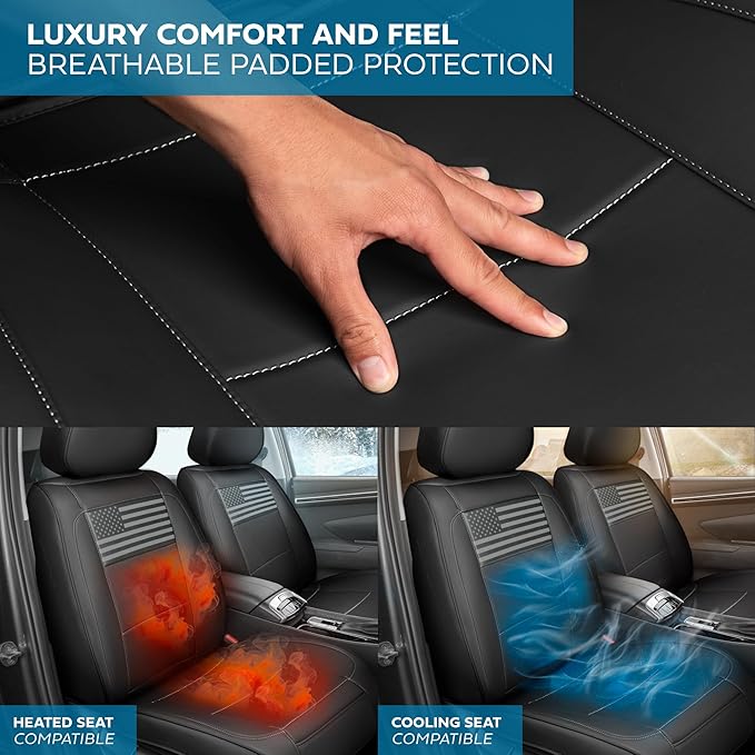 MotorBox American Black Flag Seat Covers for Trucks, Cars, & SUV - Napa Leather US Car Seat Covers American Flag Truck Accessories - Car Seat Cover American Flag Car Accessories Car Seat Protector