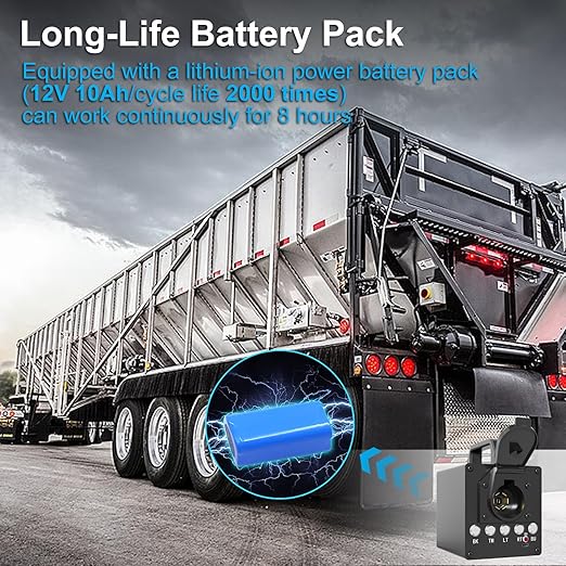 Portable Trailer Light Tester Box with 12V 10Ah Battery, Wireless Remote Control Operation, Fit for 7-Way Round & 3/4/5 Flat Pin Type