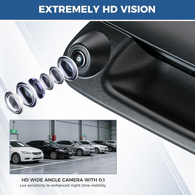 Tailgate Handle Backup Camera Fit for Ford F150 F250 F350 F450 F550 Super Duty 1997-2007, Fit for Explorer Lobo 2001-2005 Tailgate Reversing Rear View Park Assist Camera RCA Plug 7L3Z-9943400AA