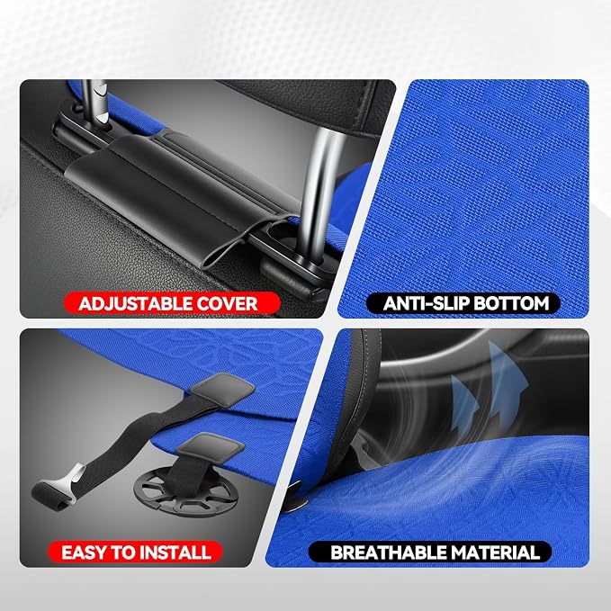 Auto Dynasty Car Seat Covers Front Set, Anti-Slip Automotive Interior Covers, Breathable and Comfort Car Seat Protectors, Airbag Compatible, Universal Fit Most Vehicles, Blue (Protex Series)