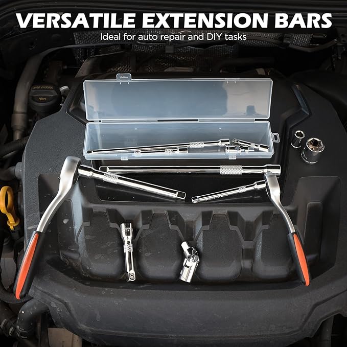 SEDY 9-Piece Socket Extension Bar Set, 1/4" & 3/8" Drive Ratchet Extensions 2", 3", 4", 6", 8" & 10" with Universal Joints, CR-V Steel for Tight Spaces