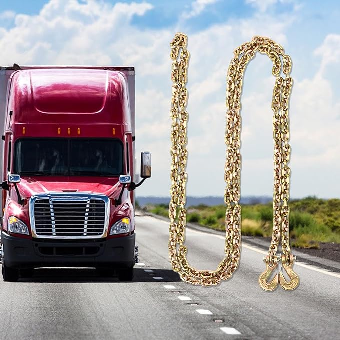 1/4 Inch x 12 Feet Transport Binder Chain G80 Safey Tow Chain with Grab Hooks 3300 Lbs Safe Work Load for Transporting Towing Tie Down Binding Equipment