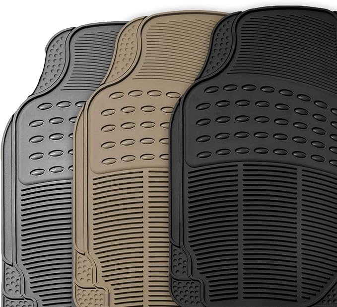 FH Group Automotive Floor Mats Climaproof for All Weather Protection Universal Fit Trimmable Heavy Duty fits Most Cars, SUVs, and Trucks, 2pc Front Set Solid Beige