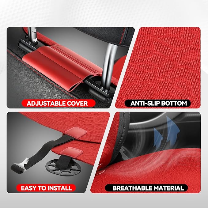 Auto Dynasty Car Seat Covers Front Set, Anti-Slip Automotive Interior Covers, Breathable and Comfort Car Seat Protectors, Airbag Compatible, Universal Fit Most Vehicles, Red (Protex Series)