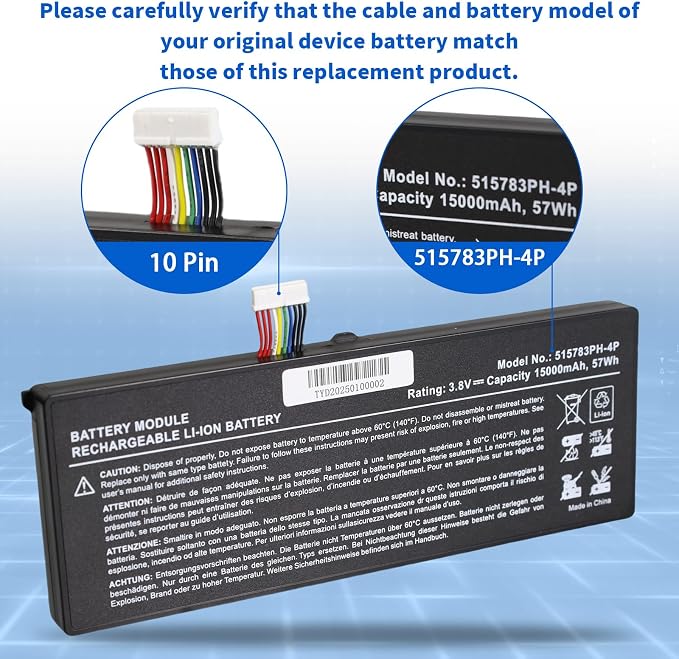 Replacement Battery for Autel MaxiCom MK908: 515783PH-4P for MaxiCOM MK908 MK908P MaxiSys Pro Elite Series Rechargeable Battery 15000mAh