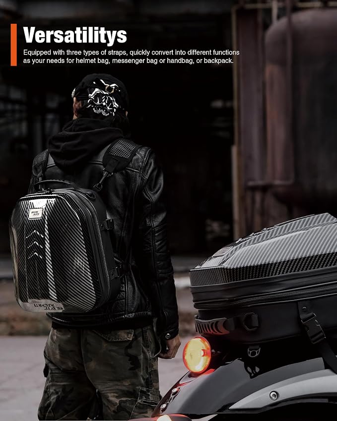 Grapelet Motorcycle Tail Bag Backpack Waterproof ABS Hard Shell Motorbike Luggage Bags Helmet Bags with Expandable Storage 24L-35L