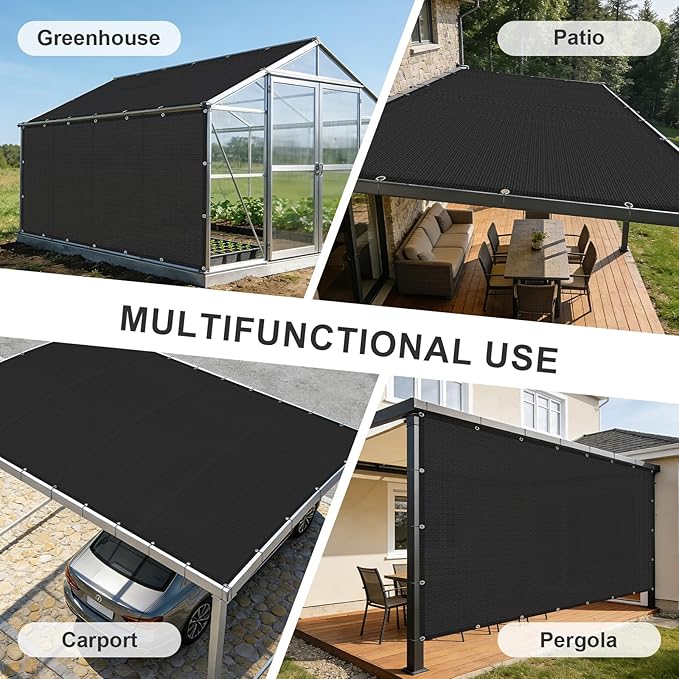 Cool Area Sun Shade Cloth with Grommets 3/4/6/8/10/12/16/20 FT Shade Panel Shade Tarp Screen Fabic for Outdoor Patio Pergola Cover Deck Garden, 6x8 FT, Black