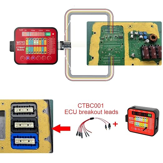 ECU Circuit Board Testing Tool on Bench, WOYO CTB007 Mobile with Built-in Resistor, OBD2 Diagnostic Tool, Digital Voltage of 16 PINs, Automotive CAN Tester Box, Support DC and Battery Power