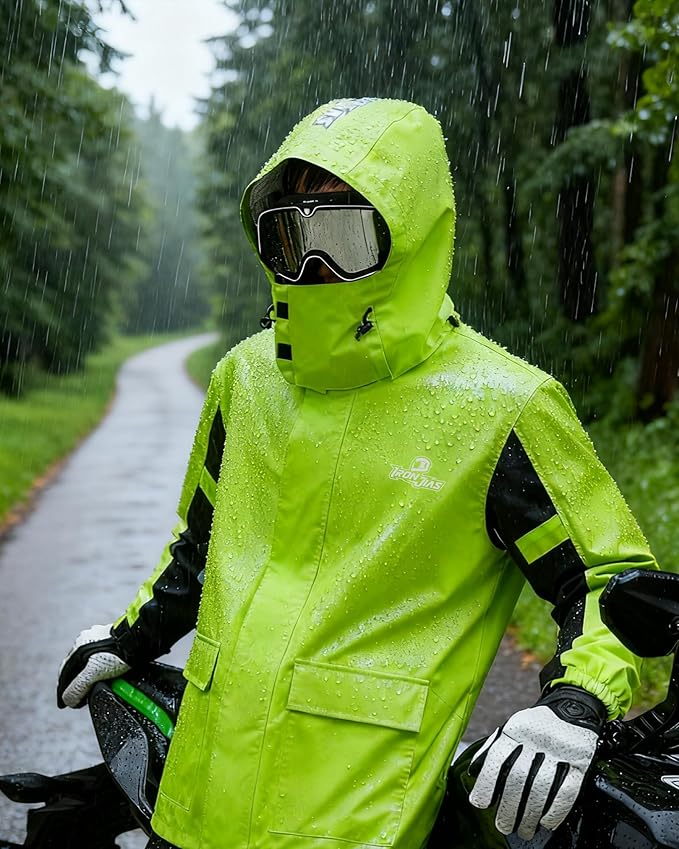 IRON JIA'S Rain Suit, Motorcycle Rain Gear for Men & Women, Waterproof Jacket and Pants, Breathable Reflective Raincoat for Farm Fishing Golf (Green L)