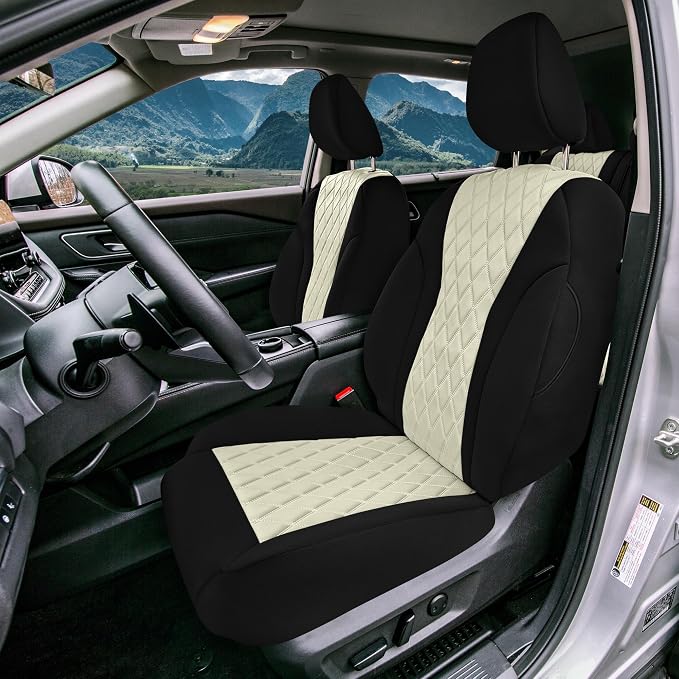 FH Group Custom-Fit Car Seat Covers Specifically Made for 2021-2026 Nissan Rogue, Full Set Beige Ultraflex Neoprene Waterproof Automotive Seat Cover