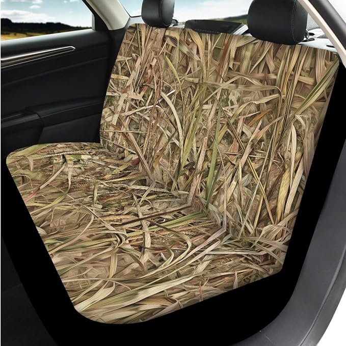 Bulopur Deer Hunting Camouflage Auto Seat Covers Full Set with Matching Steering Wheel Cover Center Console Cushion Auto Seat Belt Covers Coasters 14 PCS Car Interior Decor Set