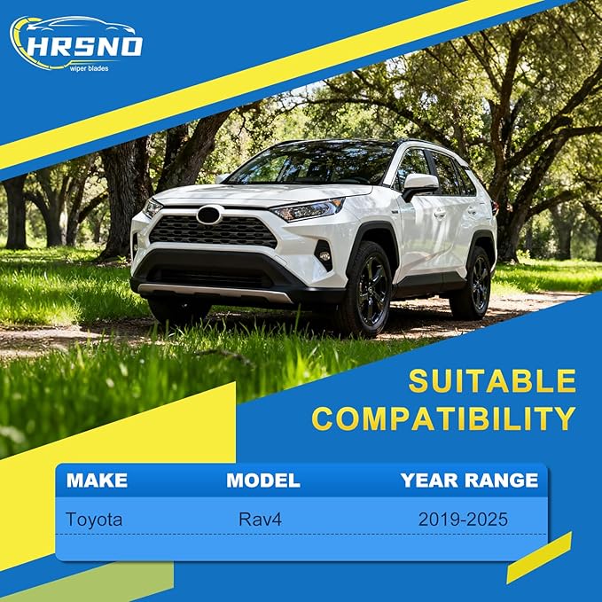 HRSNO® Wiper Blades: 3-Pack Windshield Wipers for Toyota Rav4 2019-2025 - All-Season Beam Design-Quiet Streak-Free - Exact Fit Replacement for Toyota Cars (26"/16"/12")
