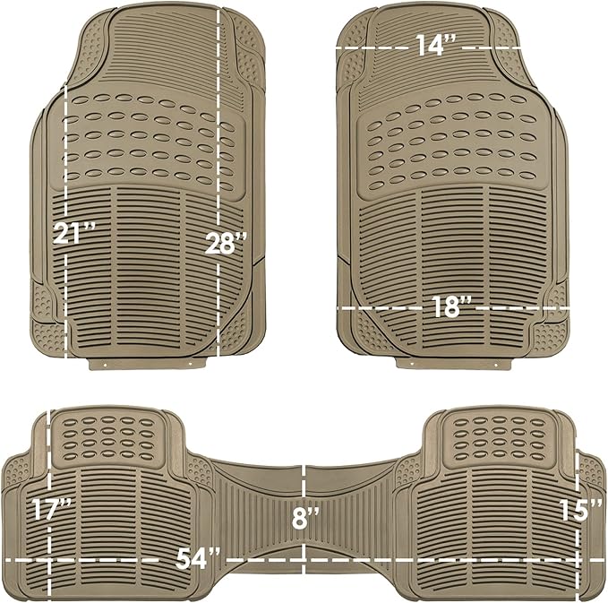 FH Group Car Floor Mats - Heavy-Duty Rubber for Cars, Universal Fit Rear Set, Trimmable, ClimaProof Floor Mats For Most Sedan, SUV, Truck, Beige