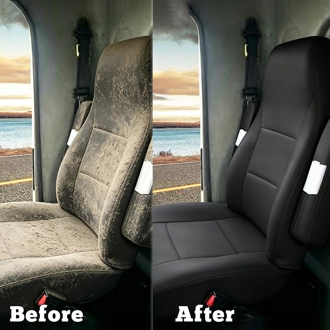 Heavy Duty Seat Covers for Kenworth T680 T880 W990 2015-2025, Custom Fit Front Truck Seat Cover with 17" Armrest, PU Leather with Non-Slip - Black