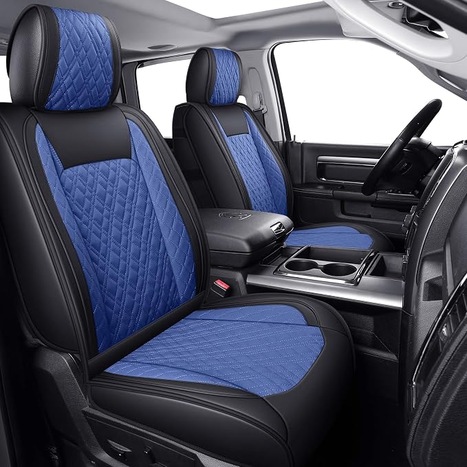 YIERTAI Car Seat Covers for Dodge Ram Fit 2009-2026 1500 2010-2026 2500 3500 Classic Bighorn Longhorn Laramie Tradesman Truck Blue Front