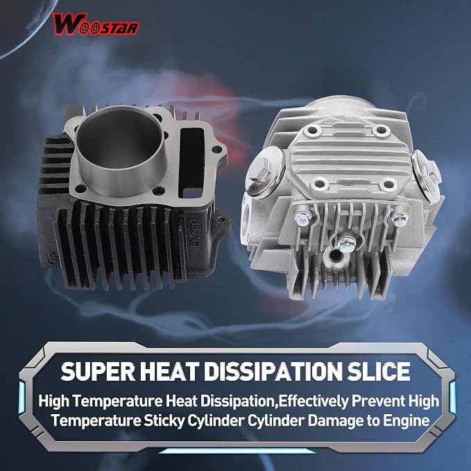 WOOSTAR 52.4mm Big Bore Cylinder and Head 66mm Valves Assembly with Piston Ring Kit Replacement for 4 Stroke 110cc Chinese Taotao Coolster Engine ATV Go Kart Dirt Bike