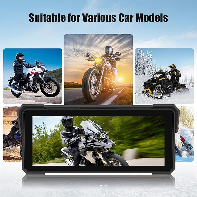 Motorcycle GPS Navigation System with Wireless Carplay Android Auto 8.1" Moto CarPlay Screen with Dual Bluetooth, Navigation/Siri/G00gle Assistant Waterproof
