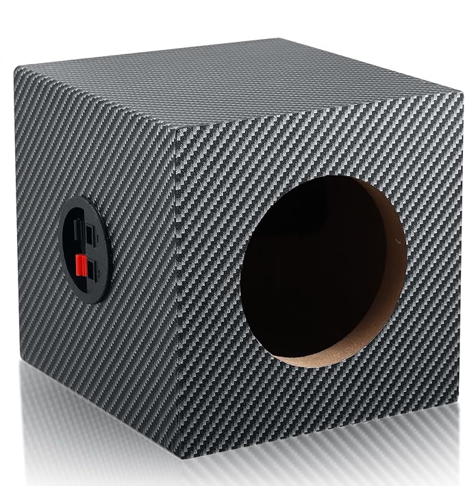 4 Inch PVC Finish Subwoofer Box, Single Car Speaker Enclosure, Car Ported Speaker Enclosure Car Audio Enclosure, Single Sub Box Enclosure with Sound-Absorbing Cotton & Speaker Spikes Pad Mat