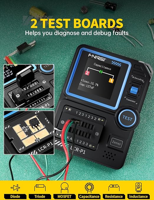FNIRSI LCR-P1 Transistor Tester, Mosfet Transistor Capacitor Tester, SMD Electronic Component Tester, Diode Triode Zener Diode Resistance Inductance Battery Test LCR Meter MOS PNP NPN ESR Meter