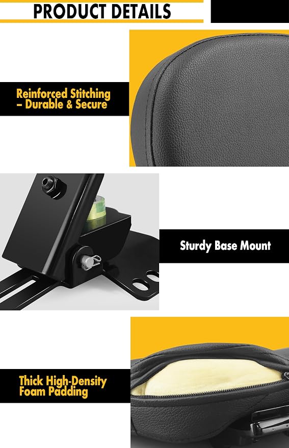 Adjustable Plug-in Driver Rider Backrest Custom Kit for Harley Electra Glides 1997-2026 Made Fit for Touring Models Road King Street Glide (Gloss Black)