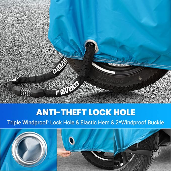 Favoto Motorcycle Cover 104 inches Length All Season Universal Weather Waterproof Rain Sun Outdoor Protection Night Reflector with Lock-Holes & Storage Bag Motorbike Vehicle Cover, Blue