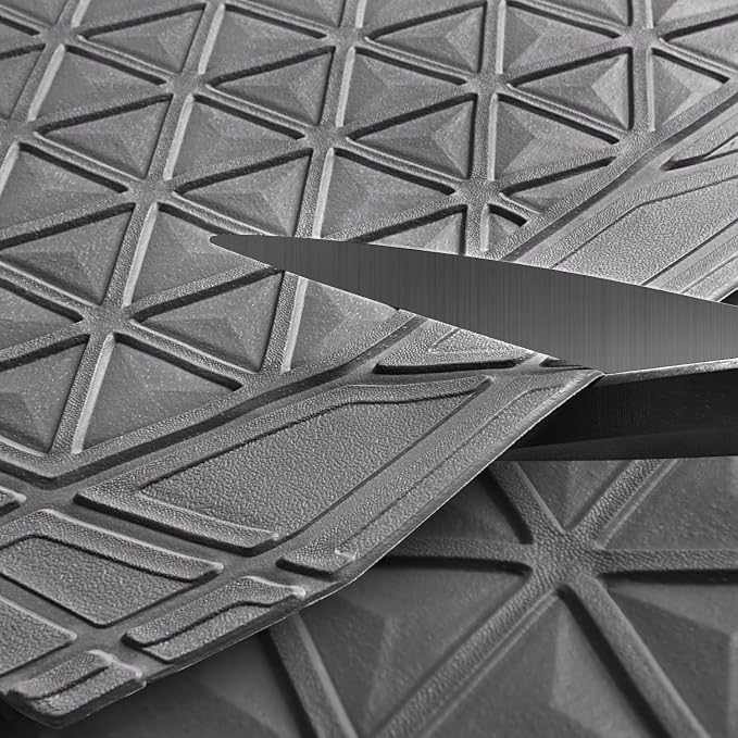CAR PASS Bling Diamond Car Mats Gray Rubber Floor Mats Full Set Anti-Slip 3D Rhombus Waterproof Trim to Fit Liner Universal Glitter Crystal Sparkly Shining Rhinestone Girl Women SUV Sedan Van All Gray